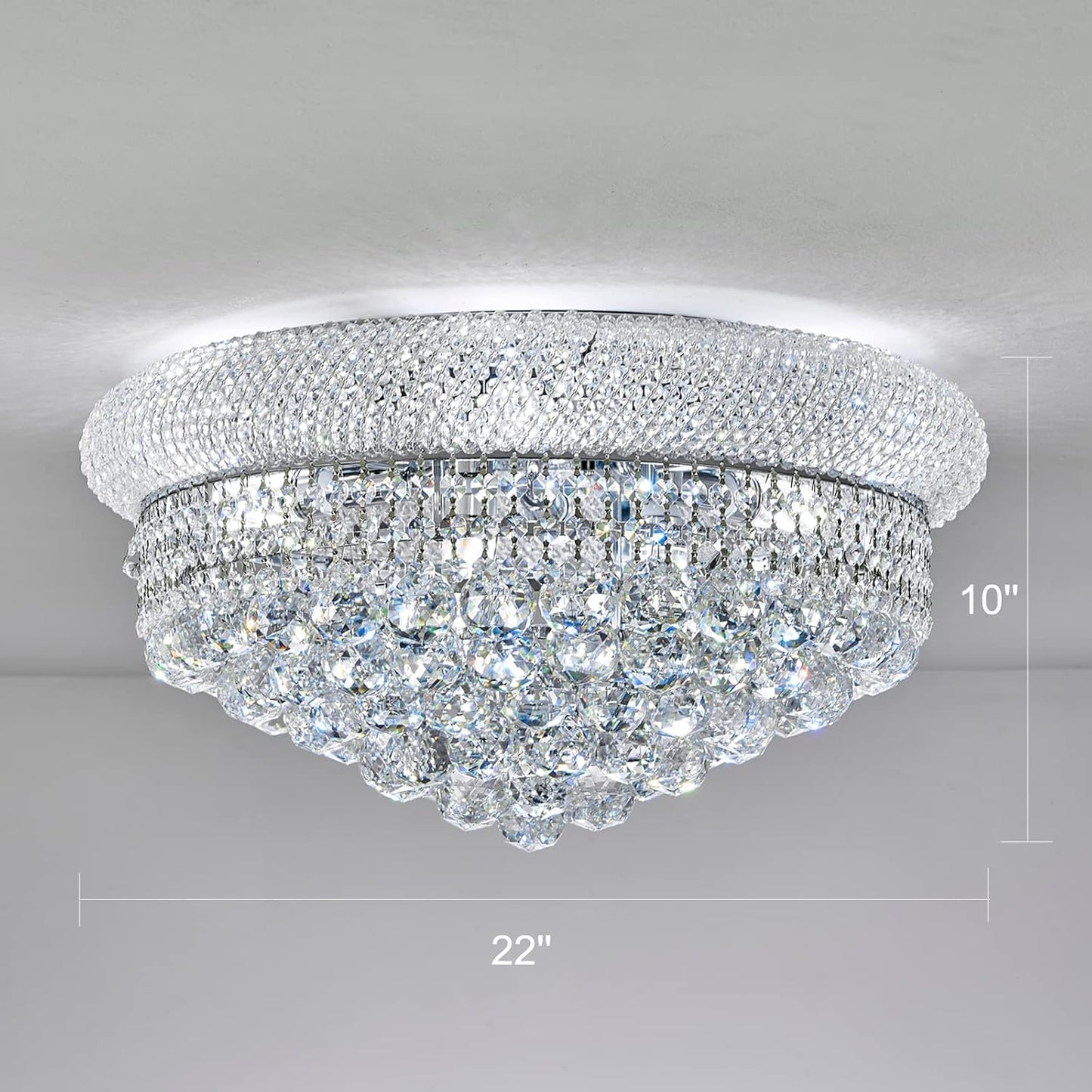 9-Light Crystal Flush Mount Chandelier Ceiling Light Fixture for Living Room Dining Room Bedroom Foyer Entryway Hallway Closet Bathroom (Chrome D22)