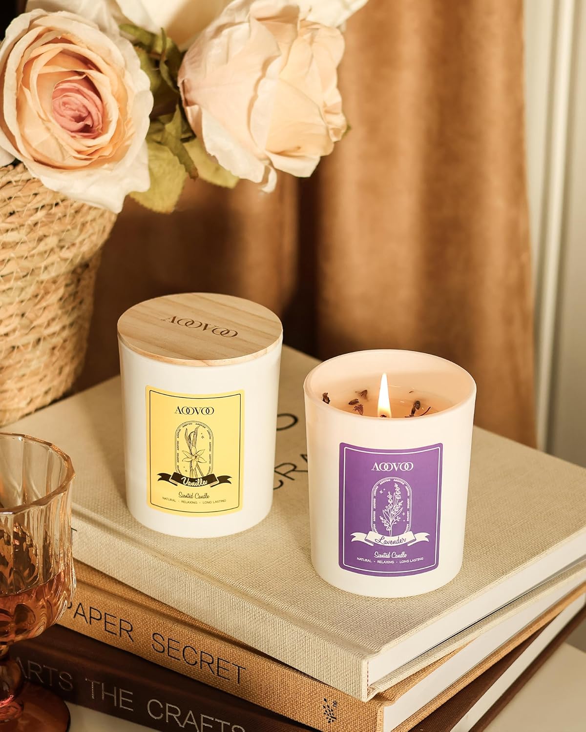 AOOVOO Lavender Candles Set for Women - 4 Pack Candles for Home Scented, 28 oz 200 Hour Long Lasting Aromatherapy Candle with Crystals Inside, Birthday Gifts Mothers Day Candle for Women Mom