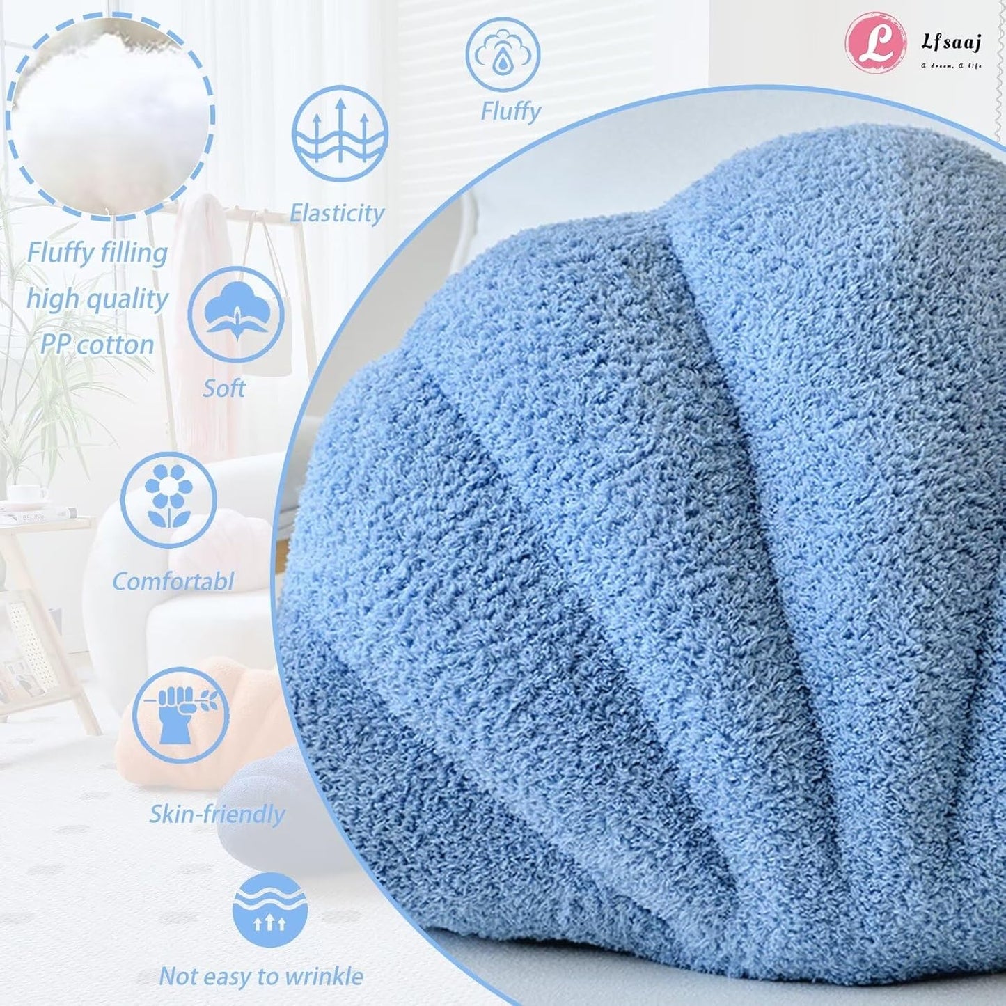 Dusty Blue Seashell Throw Pillows, Shell Shaped Throw Pillows, 13 Inch Soft Home Decorative Pillow Plush Cushion for Bed Couch Living Sofa Room Decor Accent Throw Pillow