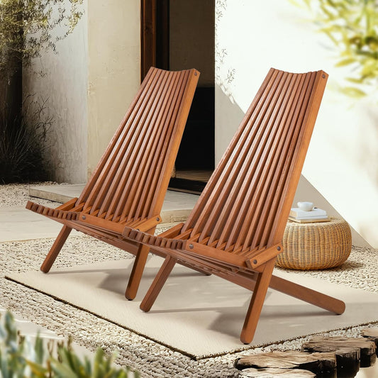 IDZO Elina FSC Eucalyptus Tamarack Chairs, 22.5x31.5x36 in, Weatherproof Wood, Lightweight 19 lb Design, Folding High-Backrest, Natural Finish – Ideal for Patio Furniture Set or Outdoor Furniture