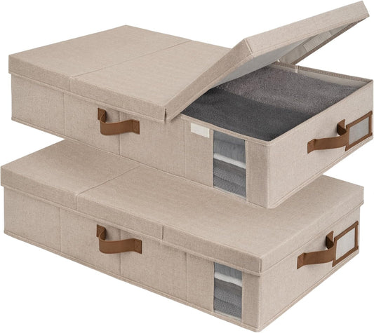 StorageWorks 2-Pack Large Under Bed Storage Bins with Lids, Underbed Storage Containers with Handles and Label Holder, Closet Organizer for Clothes, Blankets, Sweater