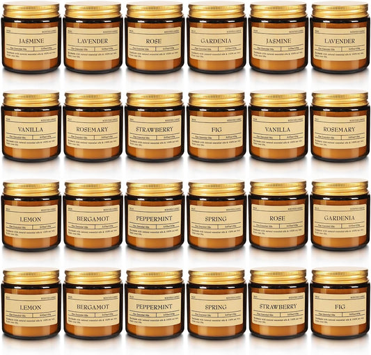 Scented Candle Set 24 Pack, Candle for Home Scented, Odor Eliminating, Stress Relief, Long Lasting Soy Wax Gift Set