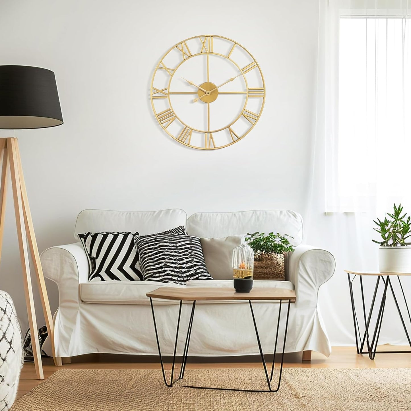 Large Wall Clock for Living Room Decor - 60cm/ 24 Inches Silent Non-Ticking Metal Wall Clocks Battery Operated, Vintage Decorative Modern Wall Clock for Bedroom, Office, Farmhouse Decor