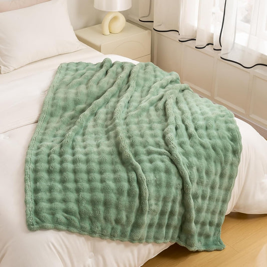 YUSOKI Luxury 3D Bubble Throw Blanket 5lb,All Ages,Home Decoration, (Sage Green,90 * 90inches)