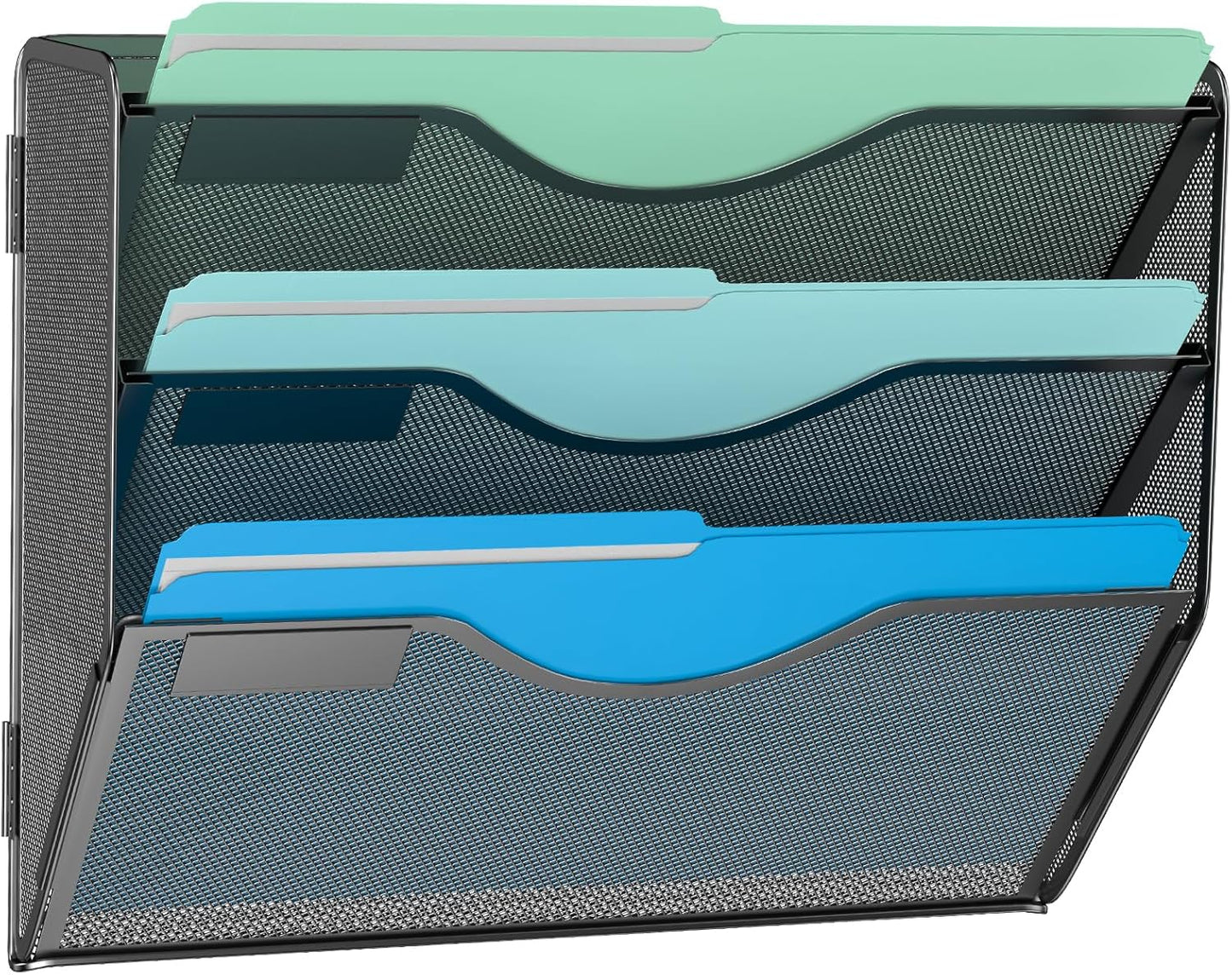 3 Tier Hanging Wall File Organizer, Mesh Mail Paper Orgnization Hanging File Folder Holder for Home Office, Black