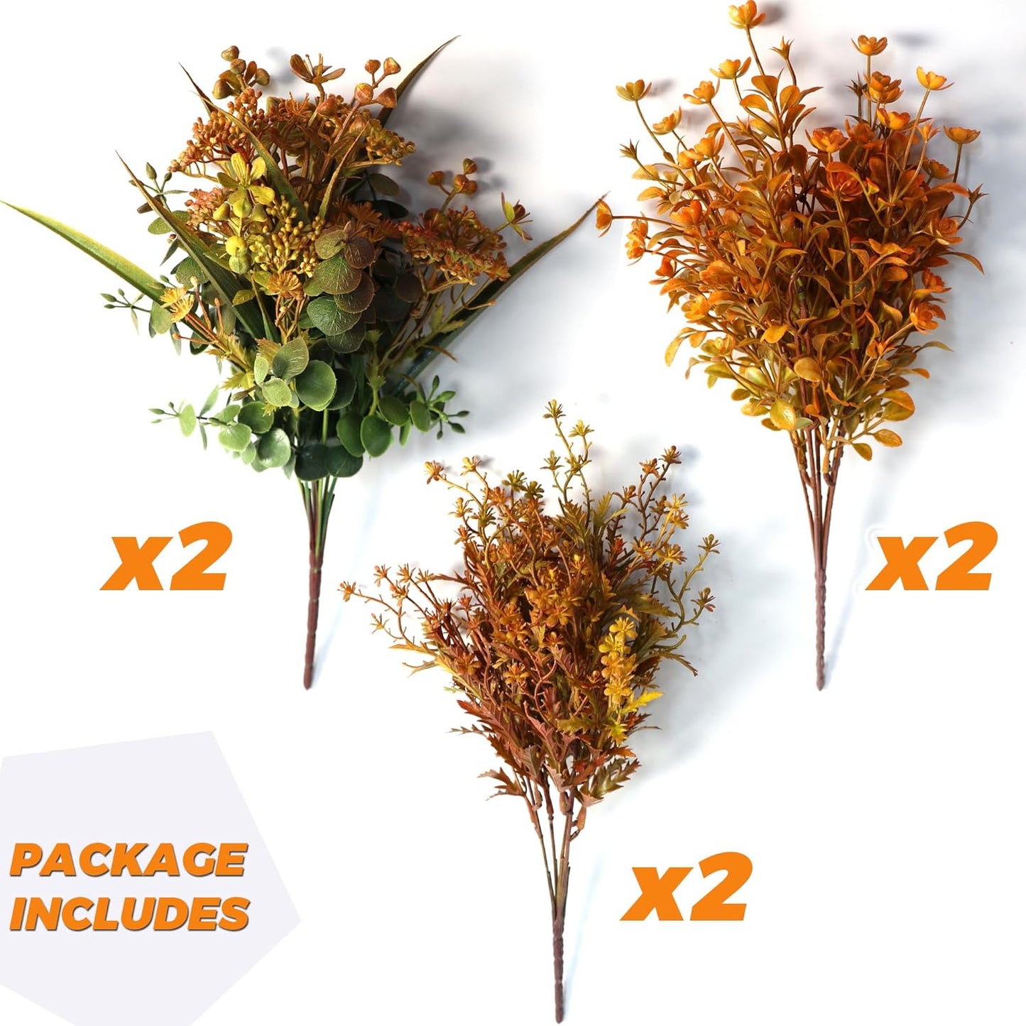 6 Bundles Artificial Fall Flowers, Autumn Decorations Leaves Greenery Shrubs for Thanksgiving Home Kitchen Room Farmhouse Floral Arrangements Indoor Outdoor Wedding Party Fireplace Fall Mixed Color