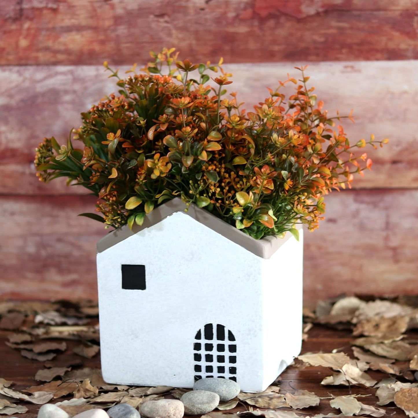 Artificial Fall Flowers Mums Outdoor - 6 Bundles Fake Plants No Fade Faux Plastic Greenery Shrubs for Home Indoor Kitchen Garden Porch Patio Decoration Thanksgiving Wedding Party Fireplace(Type A)