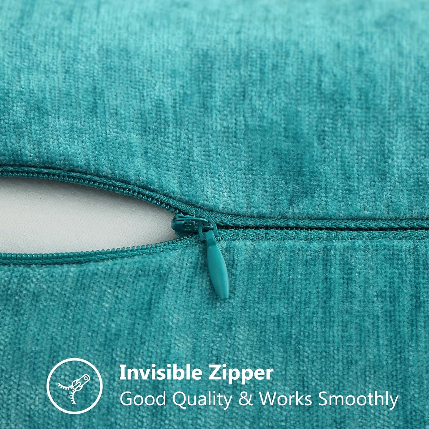 decorUhome Chenille Soft Throw Pillow Covers 16x16 Set of 2, Farmhouse Velvet Neutral Decorative Euro Pillow Covers with Stitched Edge for Couch Sofa Bed Home Decor, Turquoise