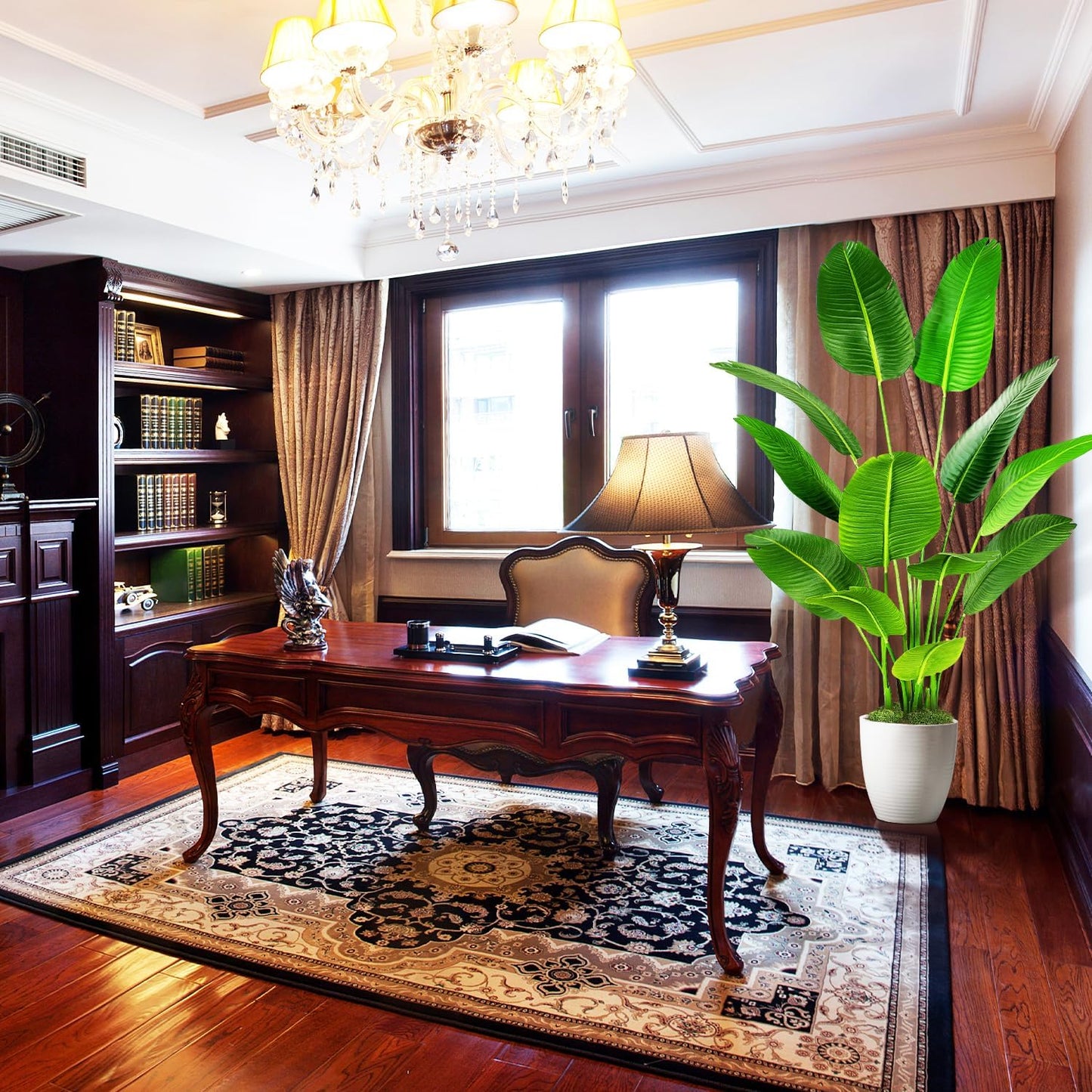 5.5ft Artificial Silk Bird of Paradise Palm Tree (65in) with 12 Trunks Faux Tree and Plastic Nursery Pot, Fake Plant for Office House Farmhouse Living Room Home Decor (Indoor/Outdoor)