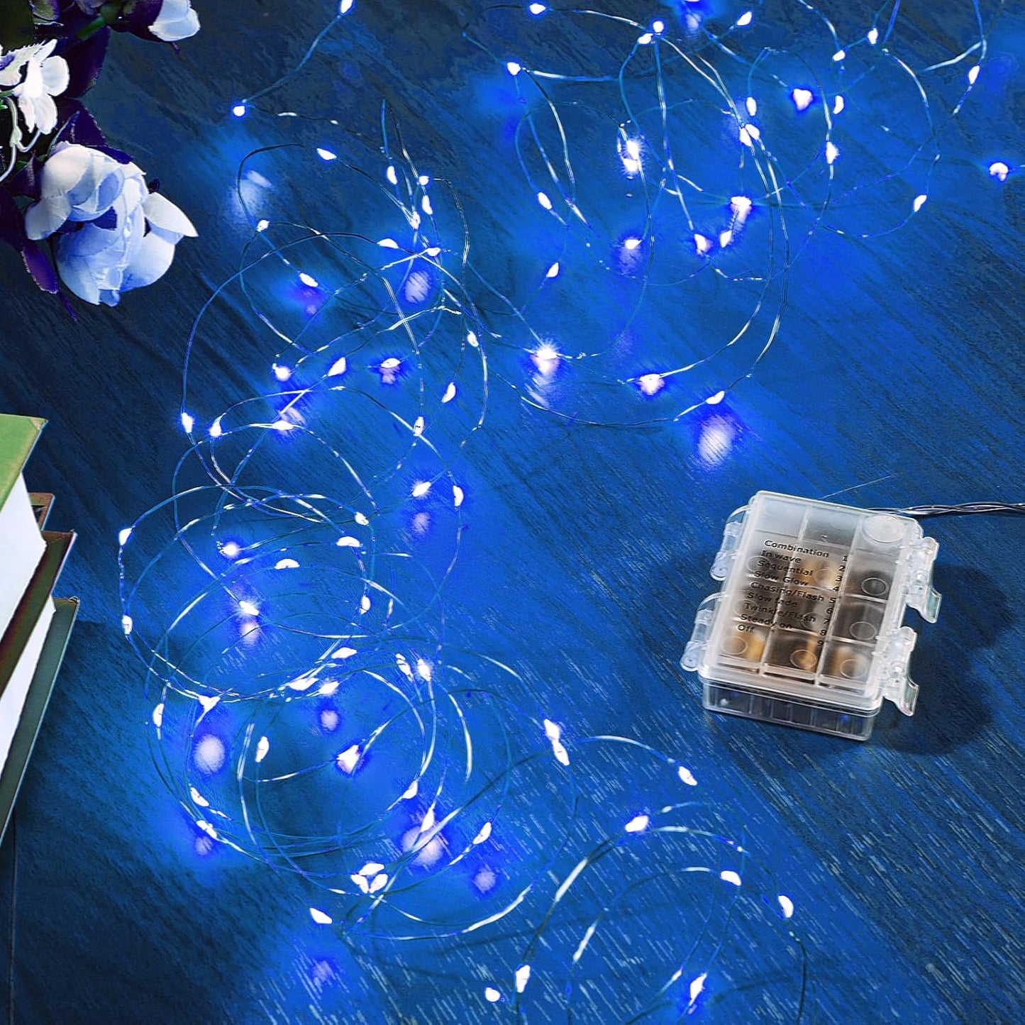 1 Pack 16.4 Ft. Battery Operated Outdoor String Lights with Remote & Timer, LED Blue Fairy Lights, Waterproof Twinkle Lights for Bedroom, Dorm, Mason Jar, Wedding, Party, Christmas