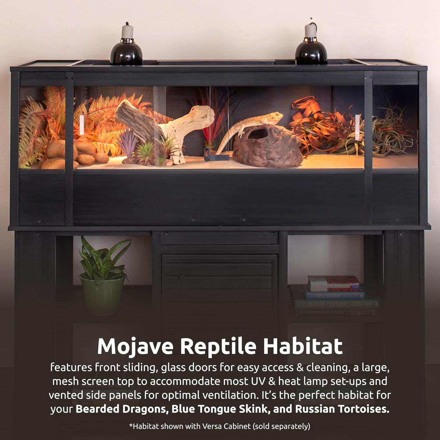New Age Pet ECOFLEX 60 in Mojave Reptile Lounge in Espresso Black, Durable Wood Plastic Composite Habitat with Vented Side Panels, Removable Sliding Glass Doors, and Mesh Screen Top for Lamp Setup,