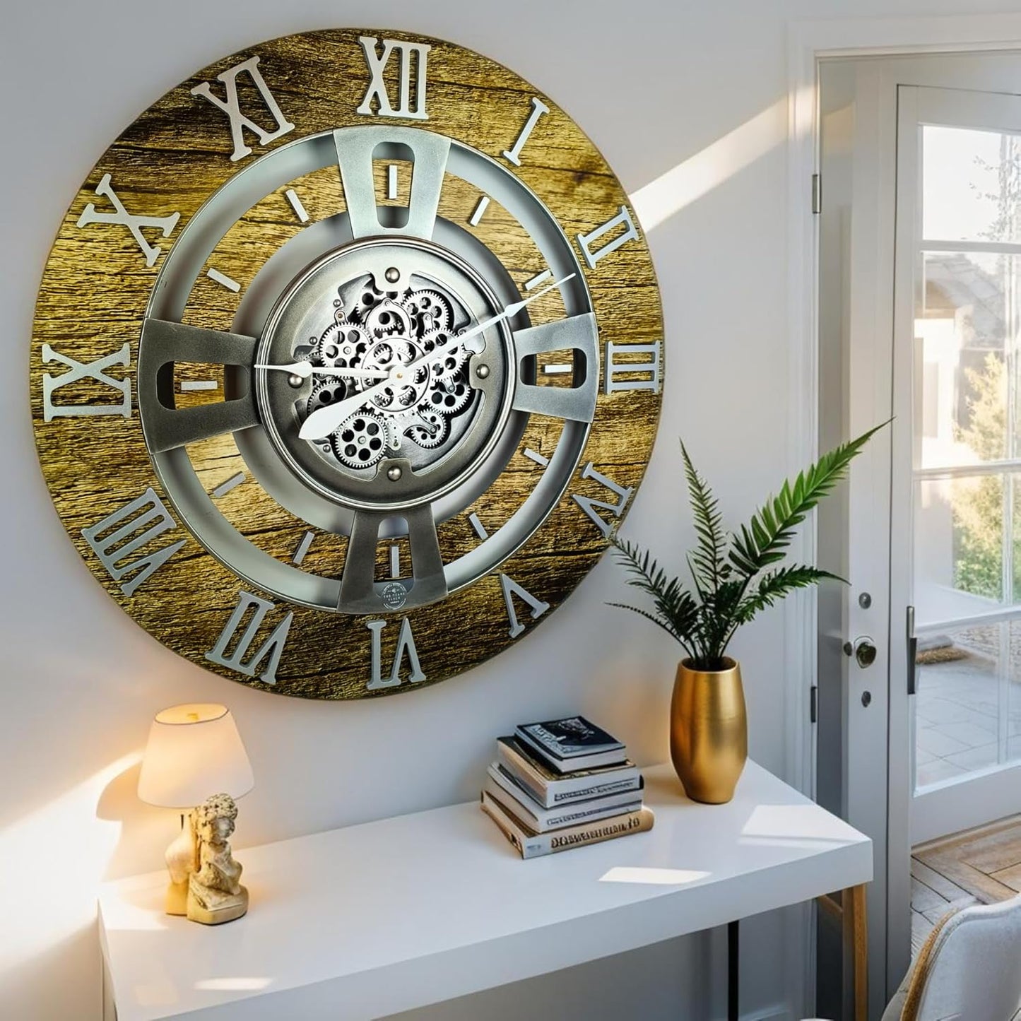 The Gears Clock Real Moving Gear Wall Clock England Line (Gold Antique, 24 inches (60 cm))