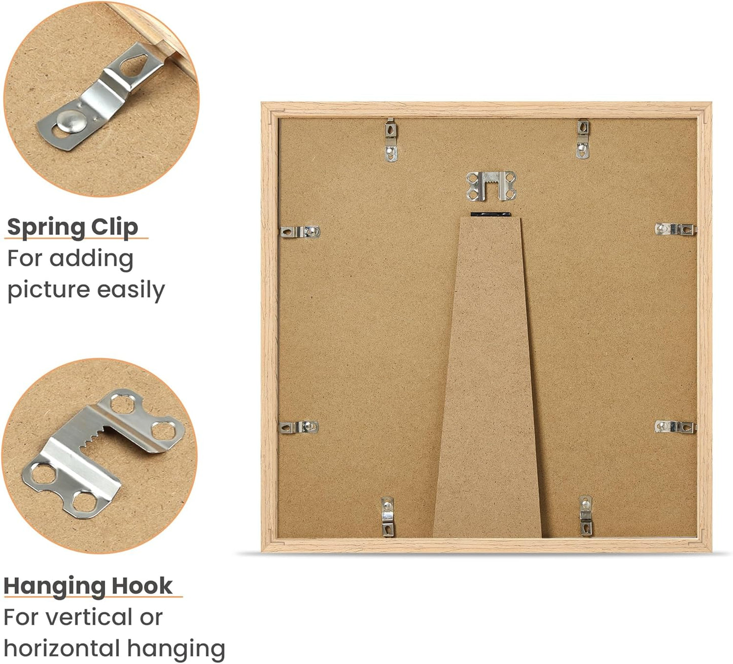 upsimples 12x12 Frame, Natural Solid Wooden Picture Frames, Display 8x8 with Mat or 12 x 12 Without Mat, Wall or Tabletop, 1 Pack, Natural
