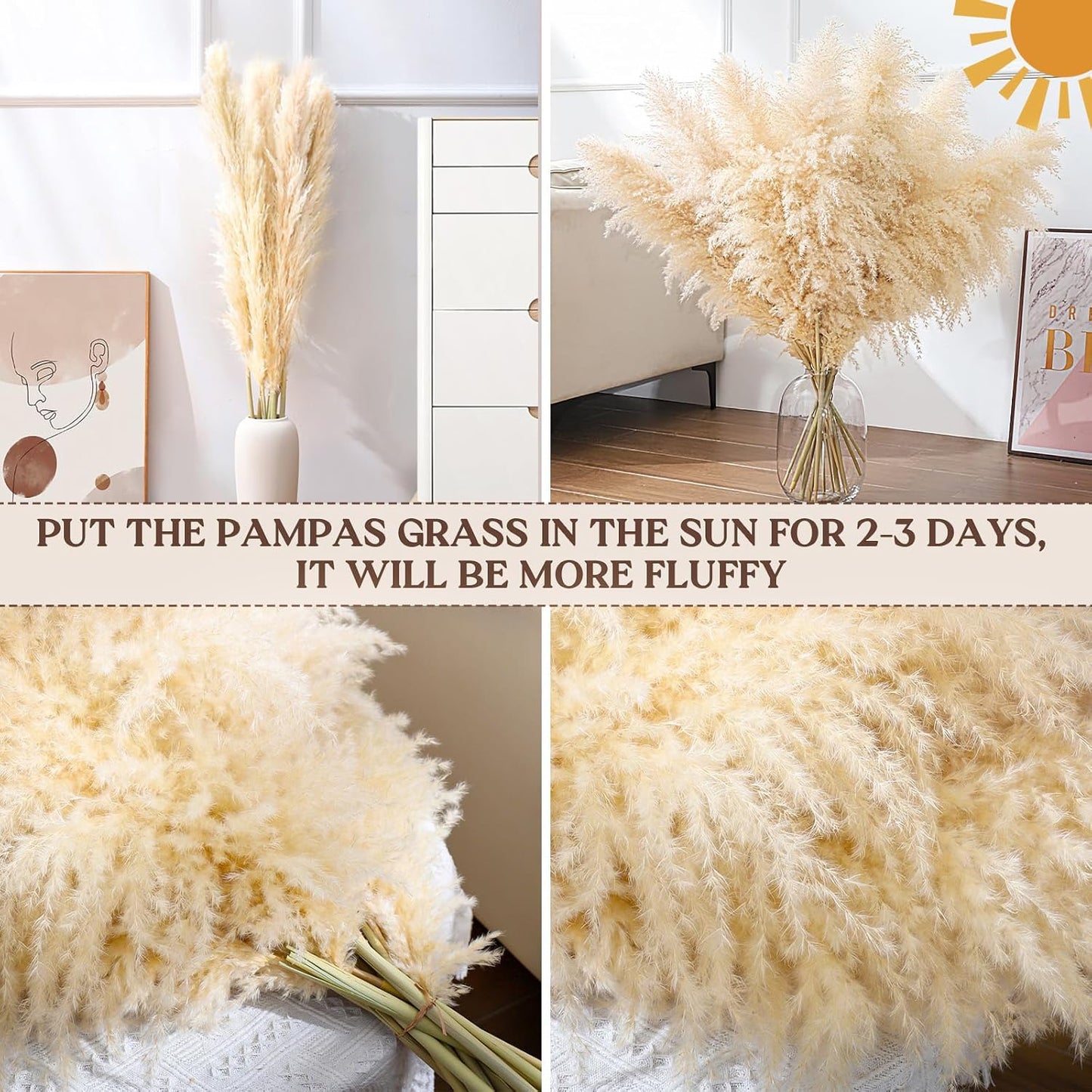 40" 11 PCS Dried Pampas Grass Decor Tall,Large Natural Beige pompas Grass,Tall Pampas Grass for Floor Vase,Wedding,Party,Farmhouse,Boho Home Decor,and Creating a Bohemian Ambiance