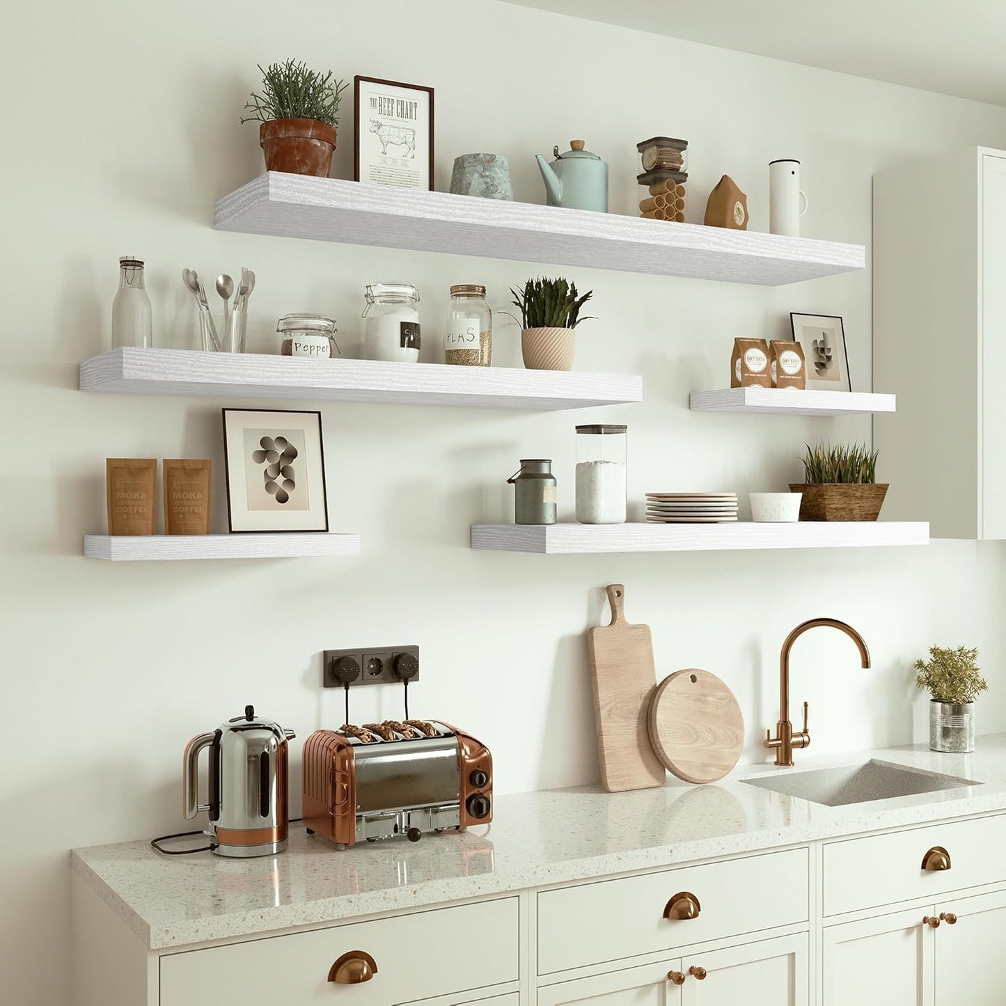 10 inches Deep Floating Shelves 36 inch Long, Wall Shelves Heavy Duty 70 lbs for Bedroom, Bathroom, Living Room, Kitchen, Office, Modern Shelf Home Decor with Invisible Bracket, White