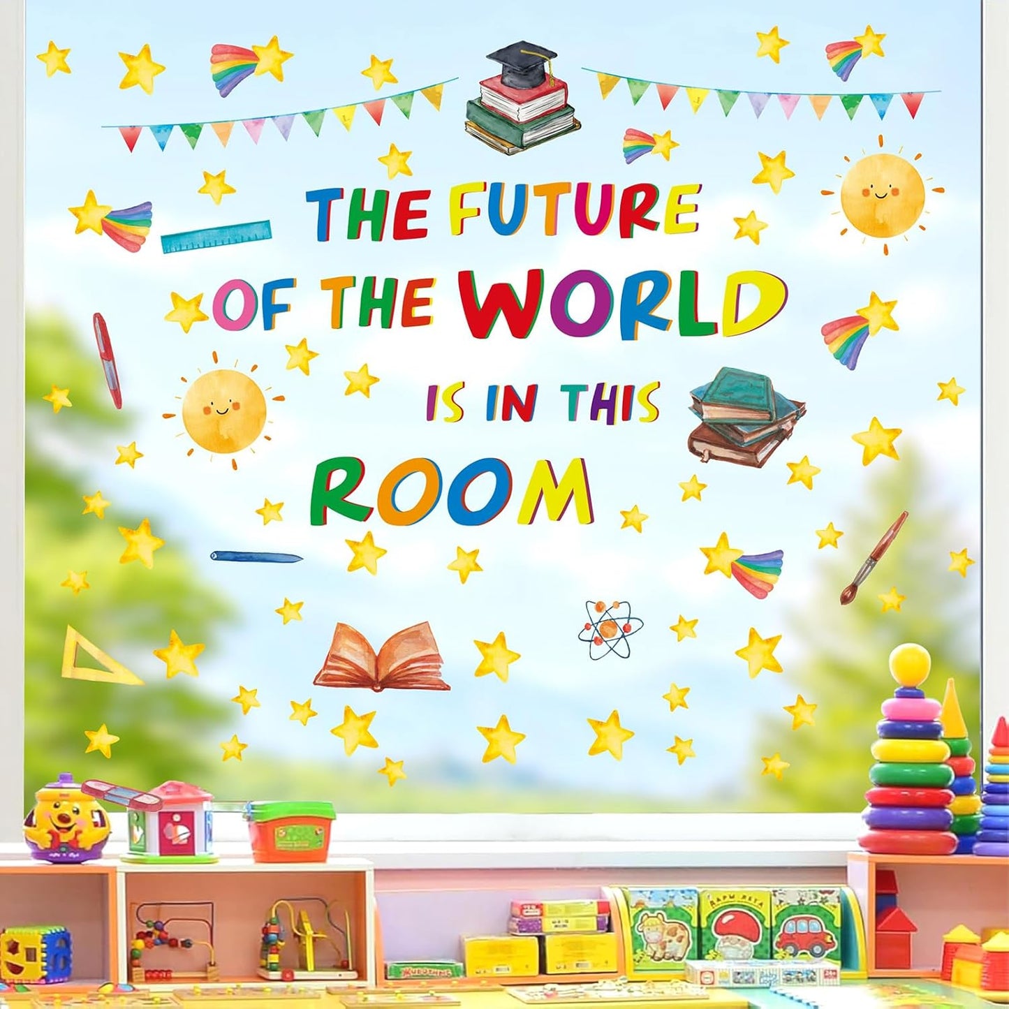 Colorful Inspirational Quote Wall Decals,The Future of The World is in This Room Stickers,Positive Classroom Wall Decals,Motivational Window Sticker for Classroom School Room Playroom Nursery