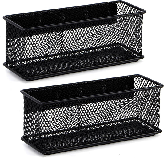 6.29'' × 2.28'' × 2.48 Black Magnetic Basket for Refrigerator Magnetic Pen Holder Locker Organizer for Home Office Accessories Magnetic Basket for Whiteboard，Set of 2
