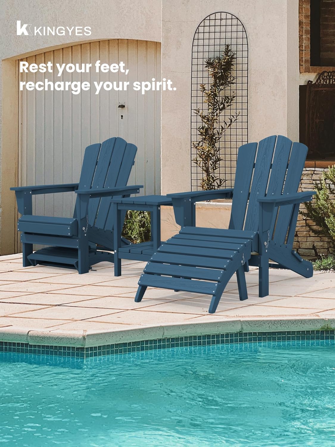 KINGYES Folding Adirondack Ottoman for Adirondack Chair, Navy