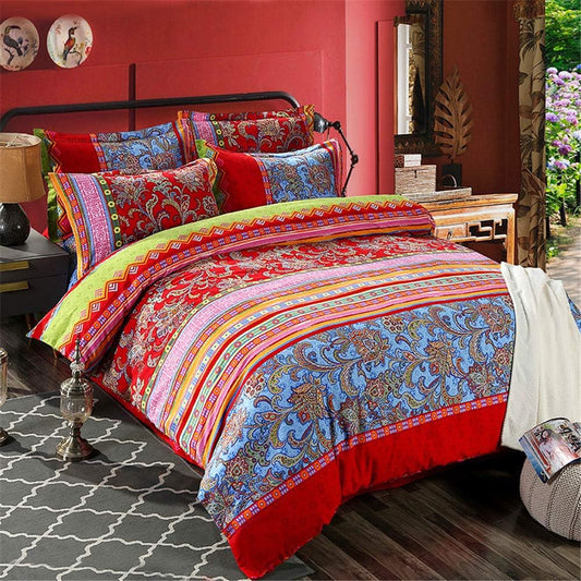 ABREEZE Bohemian Duvet Cover Set Boho Bedding Colorful Red Boho Retro Bedding Set Damask Paisley Cotton Duvet Cover Tribal Reversible Bedding Exotic Style Comforter Cover 3-Piece Cal.King