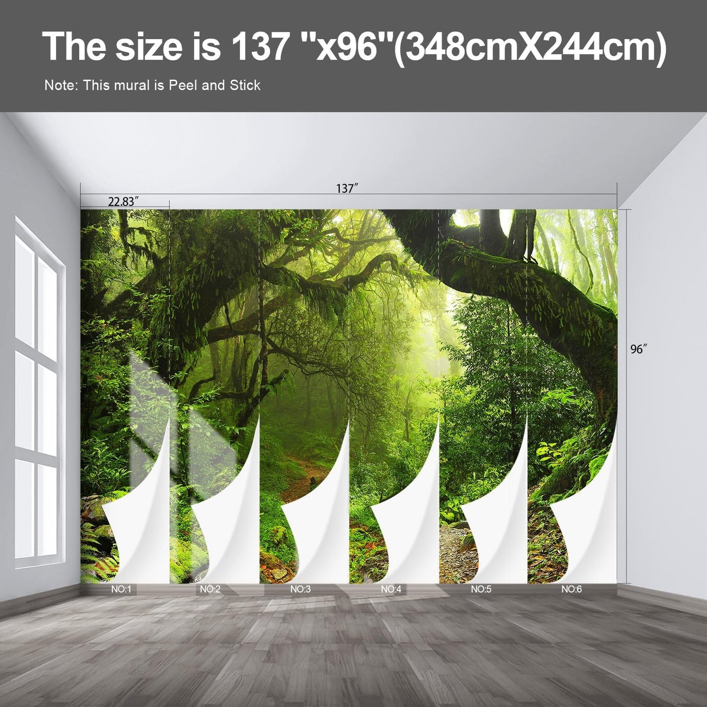 Forest Landscape Wall murals Woodland Tree Peel and Stick Wallpaper for Bedroom Living Room - 96"x137"