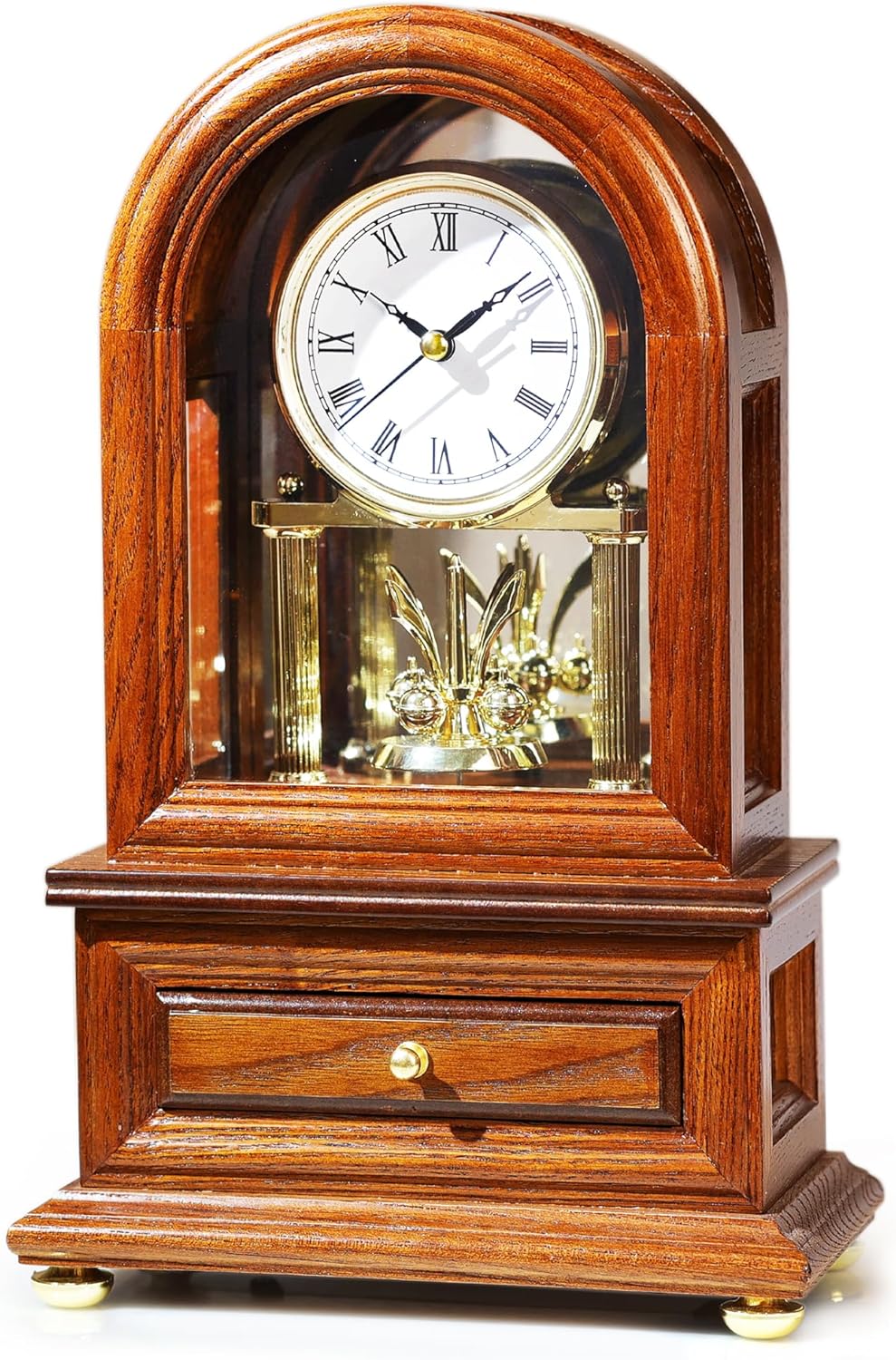 AYRELY® Wooden Table Anniversary Clock, Antique Shelf Clocks, Revolving Pendulum Mantel Clocks, Desk Grandfather Clock for Living Room, Home Decor Gift