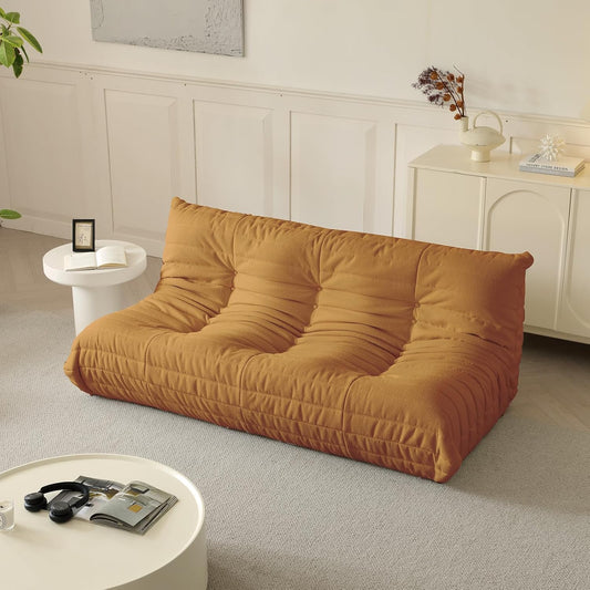 Luxury Sofa Couch Chair, Lazy Floor Seating, Fireside Bean Bag Chair, Ergonomic Tatami Sofa Lounger for Living Room, Bedroom, Office, 3 Seat, Brown