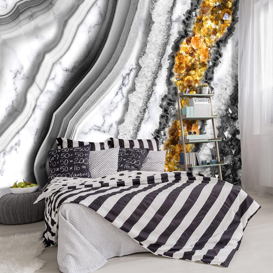 -Black and Gold Marbled Fabric Wallpaper Living Room Abstract Art Bedroom Bathroom Large Wall Mural- 137"x96"（ not Peel and Stick）