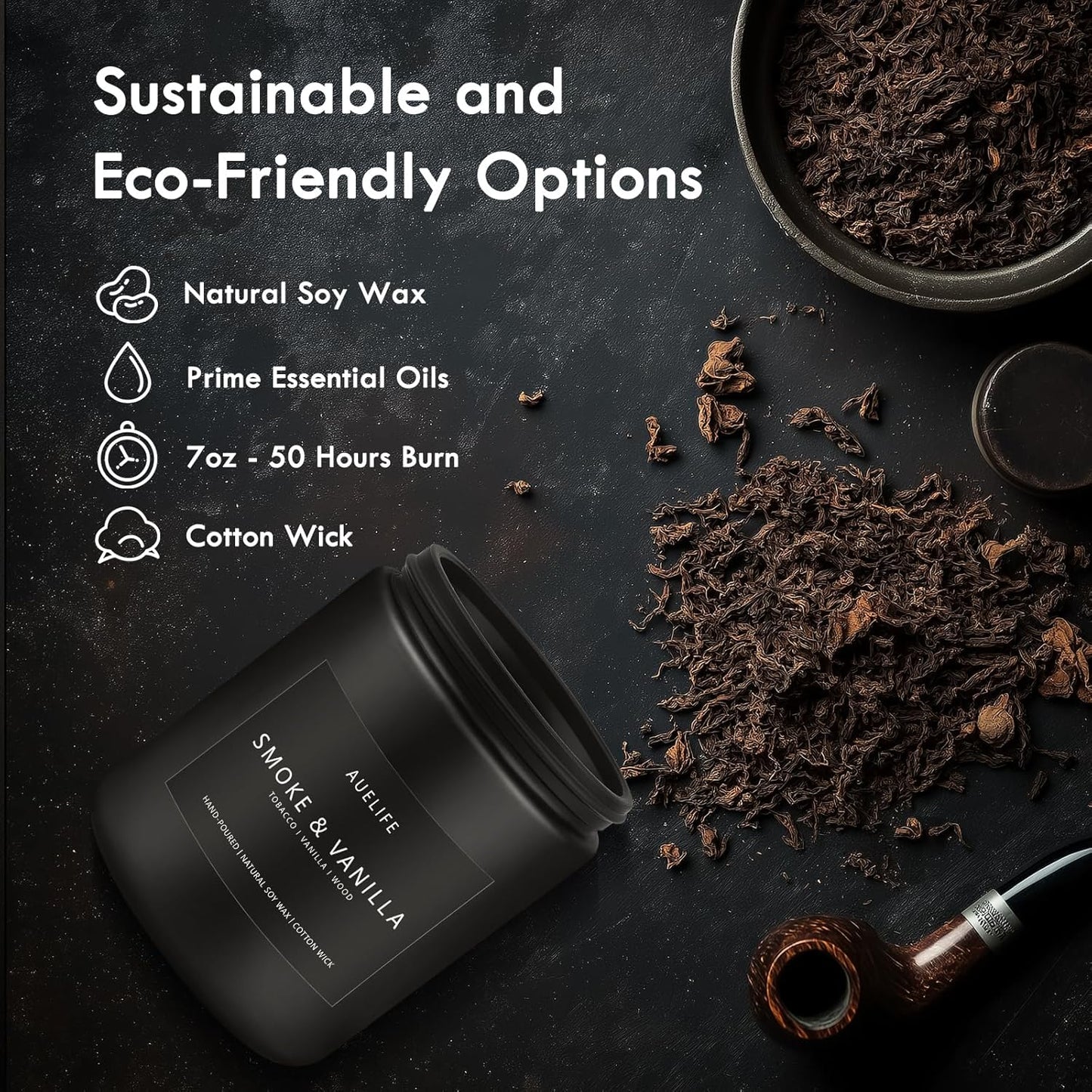 2 Pack Smoke & Vanilla Candle | Candles for Men - Masculine Candle, Soy Candles for Home Scented - Gifts for Men, Home Fragrance Gifts - Each of 7oz