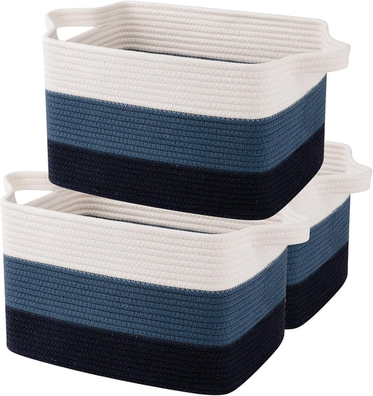 OIAHOMY Storage Basket, Woven Baskets for Storage, Cotton Rope Basket for toys,Towel Baskets for Bathroom - Pack of 3, Gradient Blue