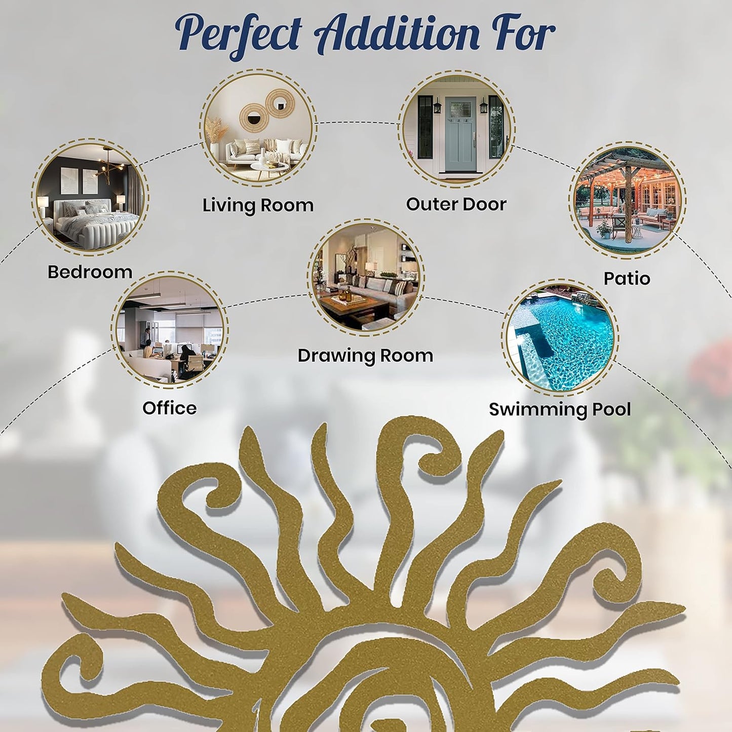 Riverside Designs Wacky Sun Metal Wall Art Indoor/Outdoor Decor - 18" Gold Rust Proof Wall Sculpture - Made in USA - Ideal for Bedroom, Garden, Home, Patio and Farmhouse