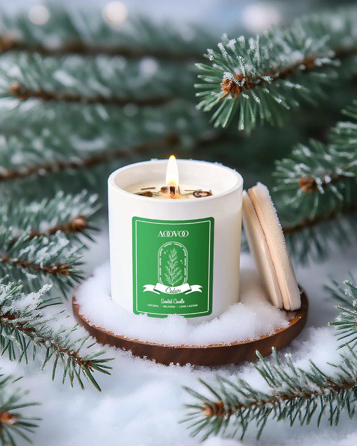 AOOVOO Cedar Scented Candles for Women - Aromatherapy Candle with Crystals Inside, 10oz Soy Candles for Home Scented, Birthday Gifts Candle for Women Mom