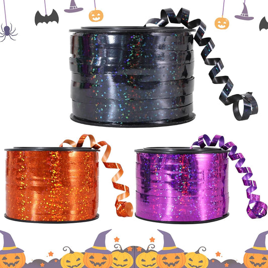 BEISHIDA 3 Pack 100 Yards Black Purlple Orange Curling Ribbon Balloon String Gift Wrapping Ribbon for Halloween & Birthday Parties, DIY Craft Holiday Decorations
