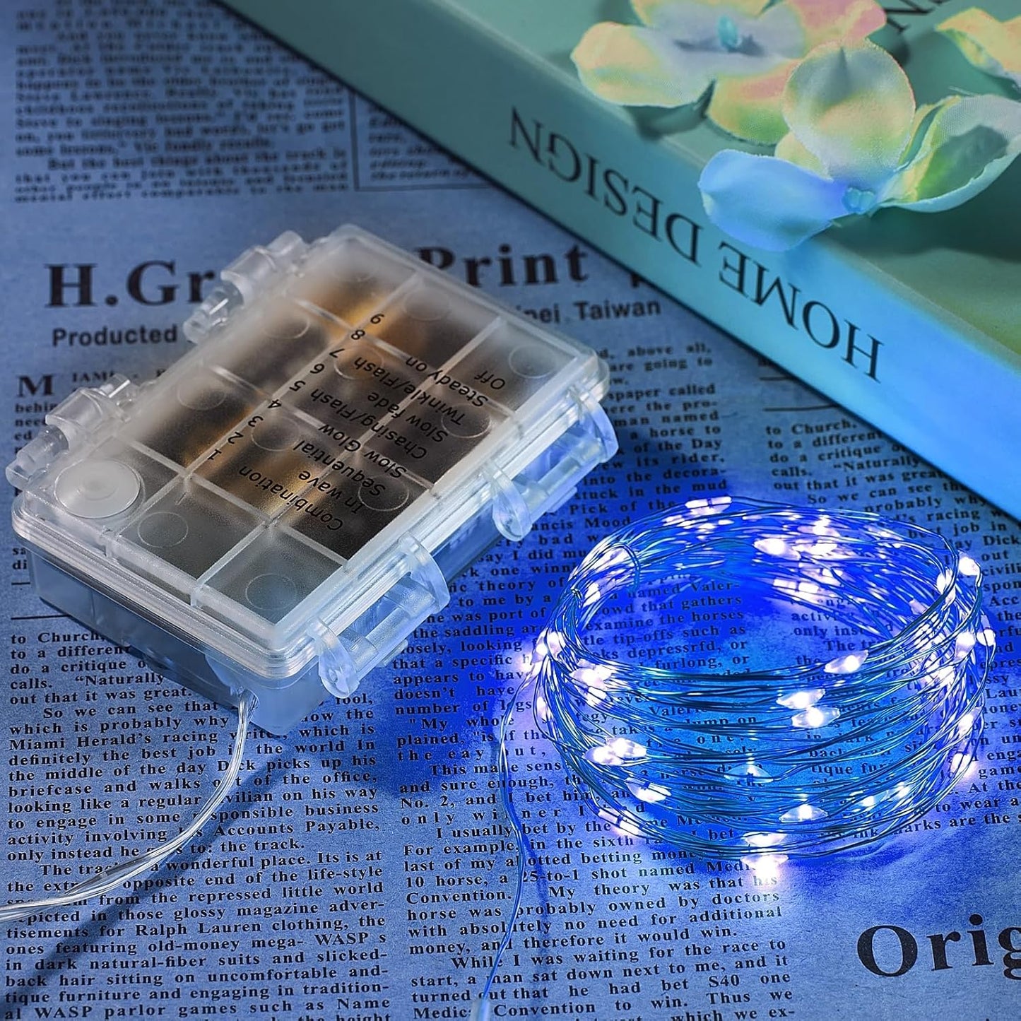 1 Pack 16.4 Ft. Battery Operated Outdoor String Lights with Remote & Timer, LED Blue Fairy Lights, Waterproof Twinkle Lights for Bedroom, Dorm, Mason Jar, Wedding, Party, Christmas