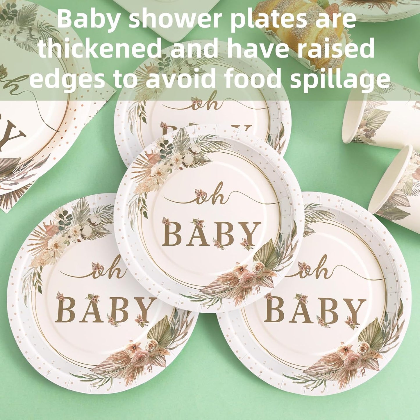 350 Pcs Boho Baby Shower Decorations for Girl, Baby Shower Plates and Cups and Napkins Sets, Oh Baby Plates for Western Sweet Baby Girl, Summer Fall Gender Neutral, Serves 50