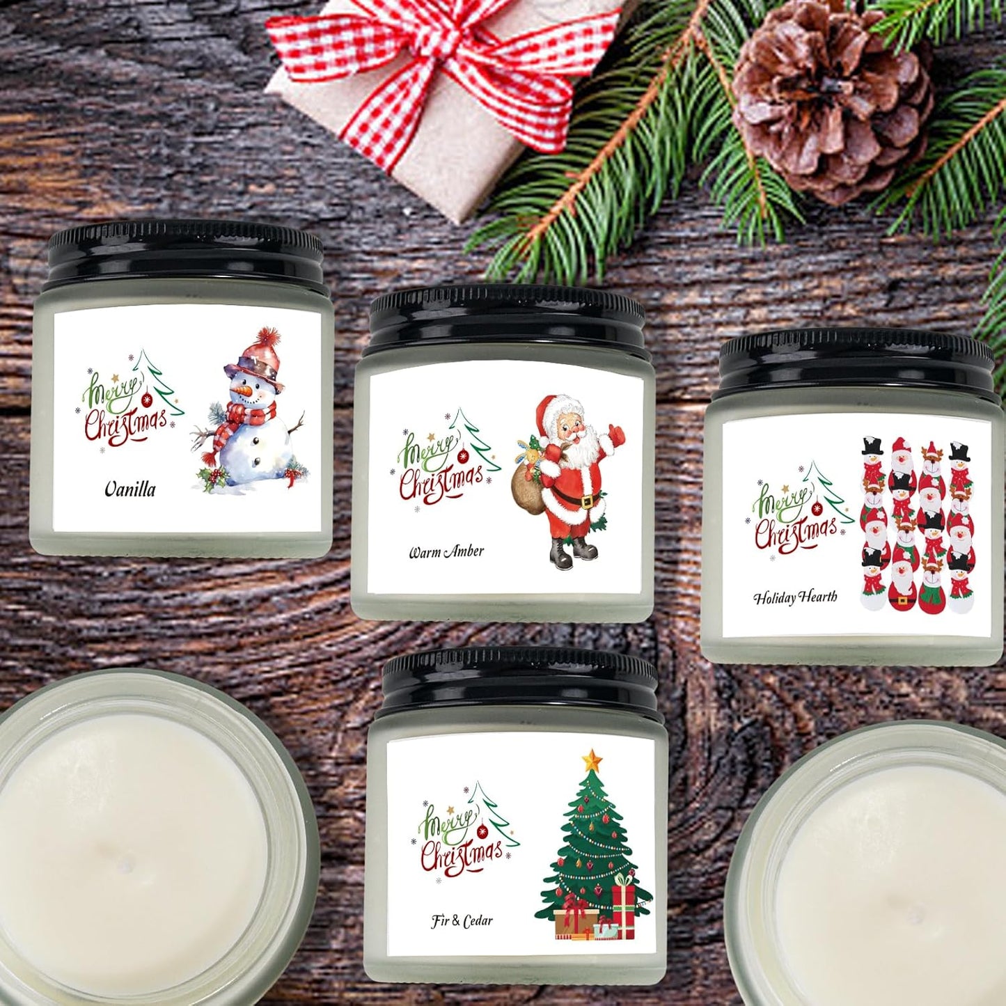 6 Pack Christmas Candles Set, Christmas Candles for Home Scented, Winter Holiday, Natural Soy Wax Jar Aromatherapy Candle Gifts Stocking Stuffers for Women Men Adult