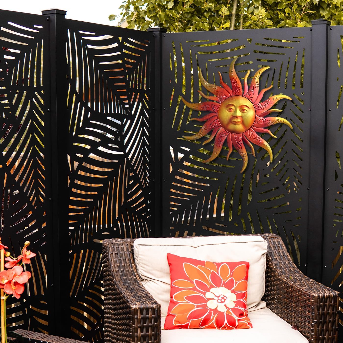 Large Metal Sun Wall Art Decor - 23.6 Inches Rustic Retro Hanging Decoration for Indoor Outdoor, Home Garden Farmhouse Yard Patio Fence Living Room Bedroom (Gold)