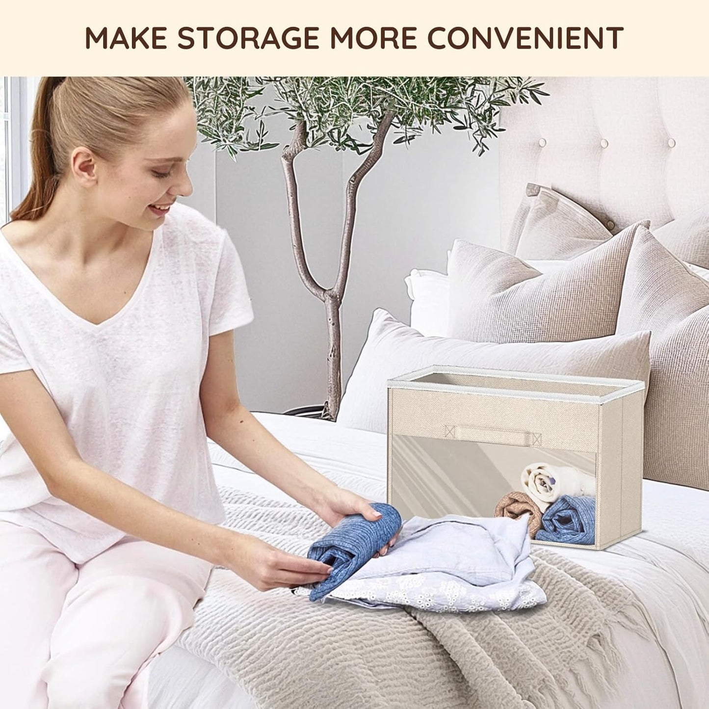 Over the Door Organizer with Drawers, 5 Tier Hanging Storage with Removable Bins & 10 Side Pockets, Over Door Closet Organizer for Baby Items, Yarn, Bed Sheets, Clothes, Toys, Towels – Beige