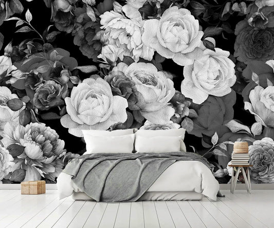 AFZEVEB-Dark Peony Wallpaper Watercolor Rose Wall murals for Bedroom 114"x74" (Not Peel and Stick)
