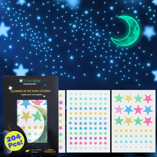 Glow in The Dark Stars and Moon for Ceiling, Luminous Star and Moon Wall Decals, Wall Decor, Sticky Fluorescence Ceiling Stars, Gift for boy and Girl,Kids Nursery Bedroom Living Room(Mixed Colors)