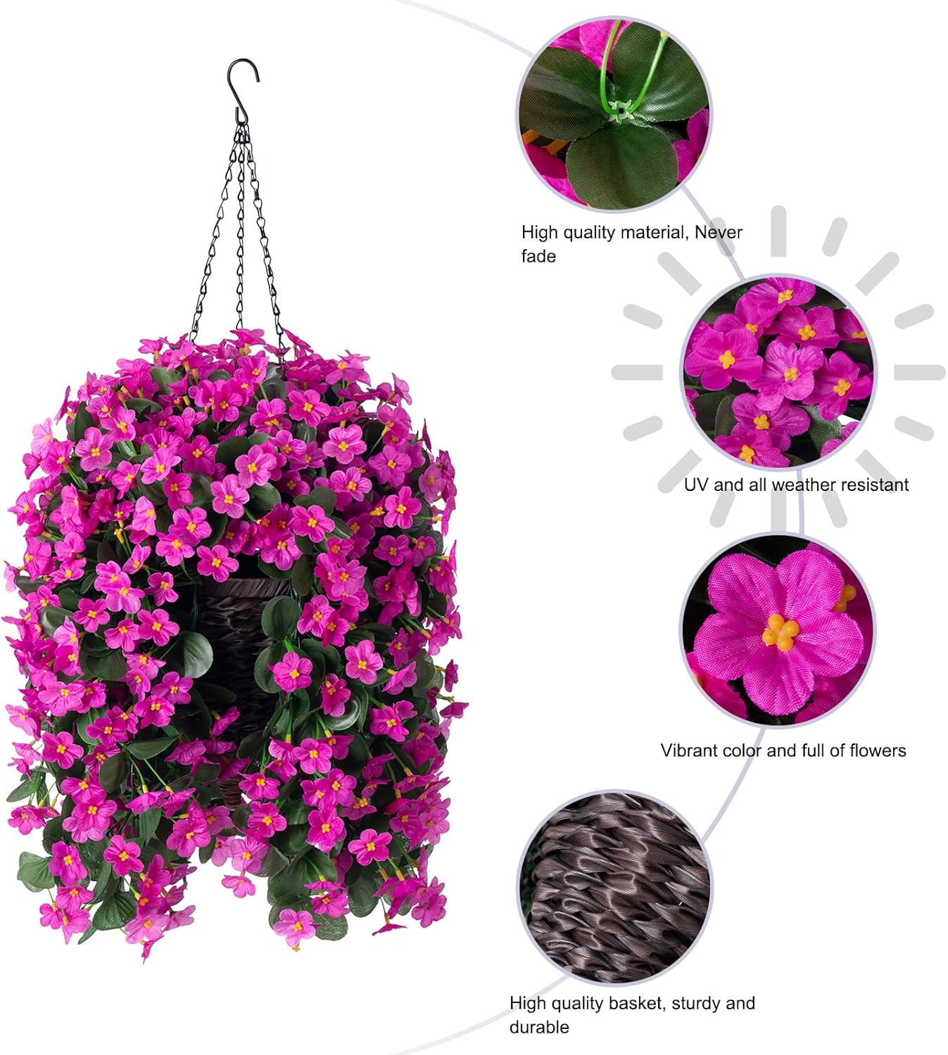 Artificial Fake Hanging Flowers Plants Baskets for Outdoor Fall Decoration, Faux Silk Fuchsia Daisy Mums Trailing Orchid UV Resistant for Home Outside Porch Garden Yard Patio Decor