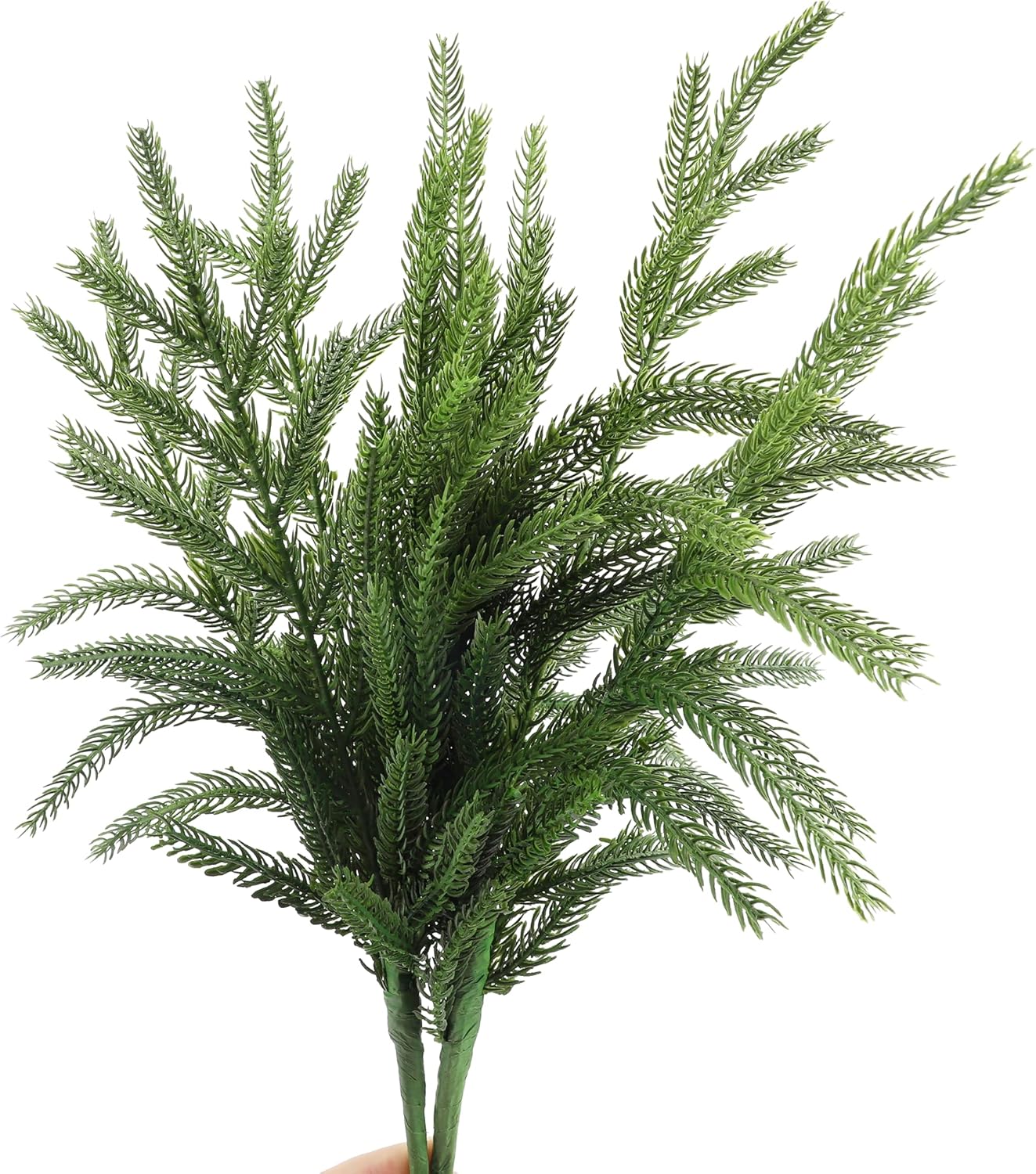 WeGuard 32 Pcs Real Touch Artificial Norfolk Pine Branches, 18 Inches Faux Cedar Pine Stem Fake Christmas Greenery Picks for Vase DIY Garland Wreath Christmas Decor Home Decor