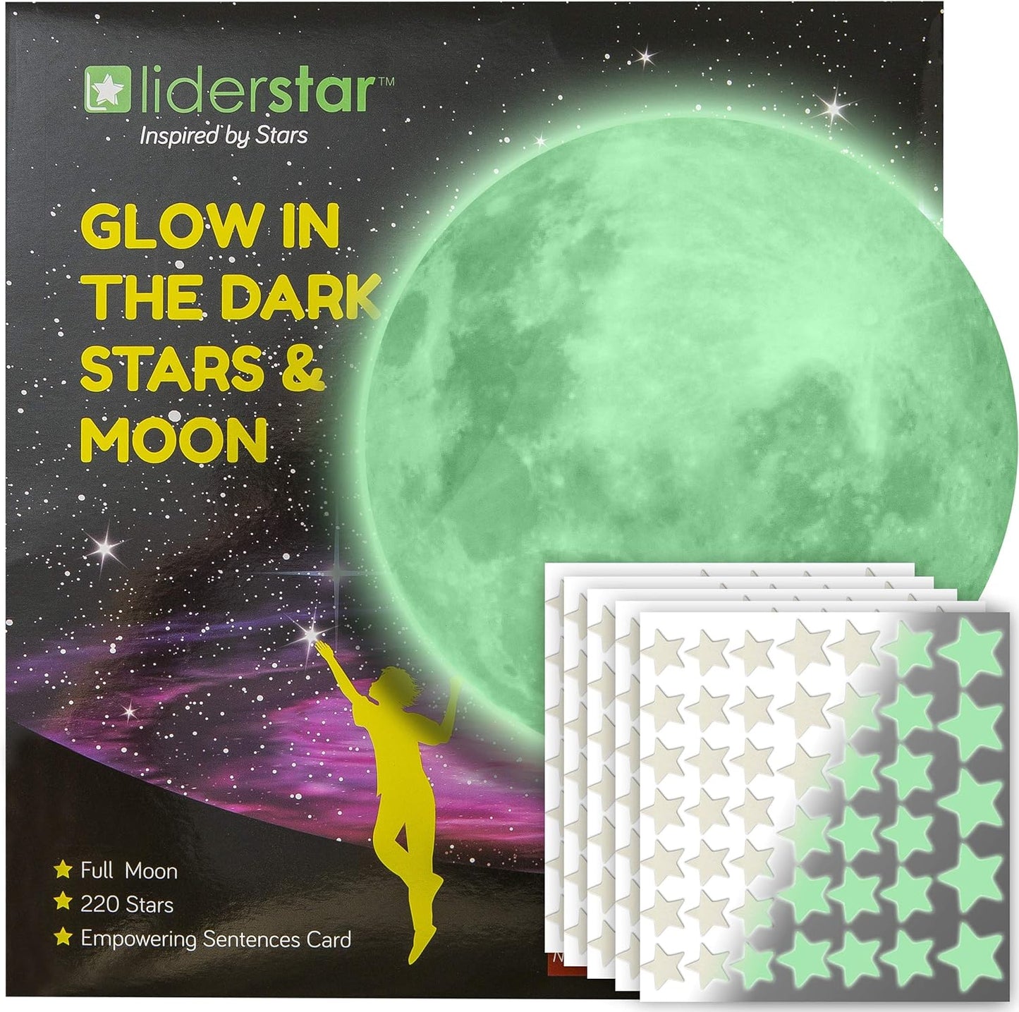 Stars for Ceiling – Glow in The Dark Stars and Moon Wall Decals for Kids Bedroom or Nursery, Luminous Star Stickers for Ceiling, Self-Adhesive Fluorescent Night Sky Decor, Gift for Boys and Girls