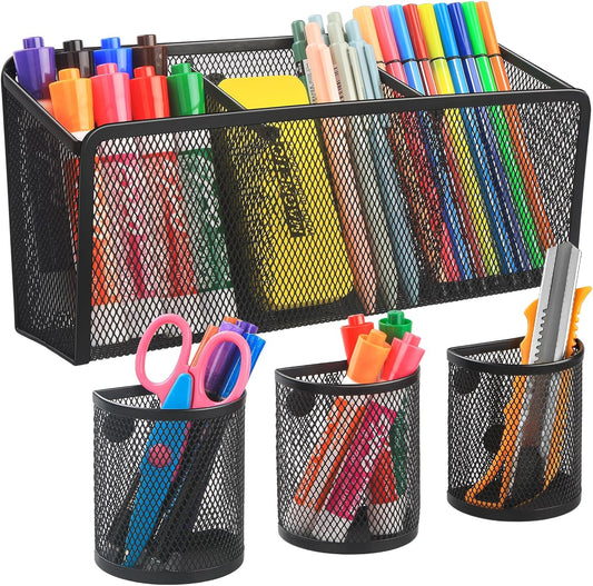 VICNOVA Magnetic Pencil Holder - Metal Pen Holder with Strong Magnets - Storage Basket Organizer for Whiteboard, Refrigerator, Locker Accessories