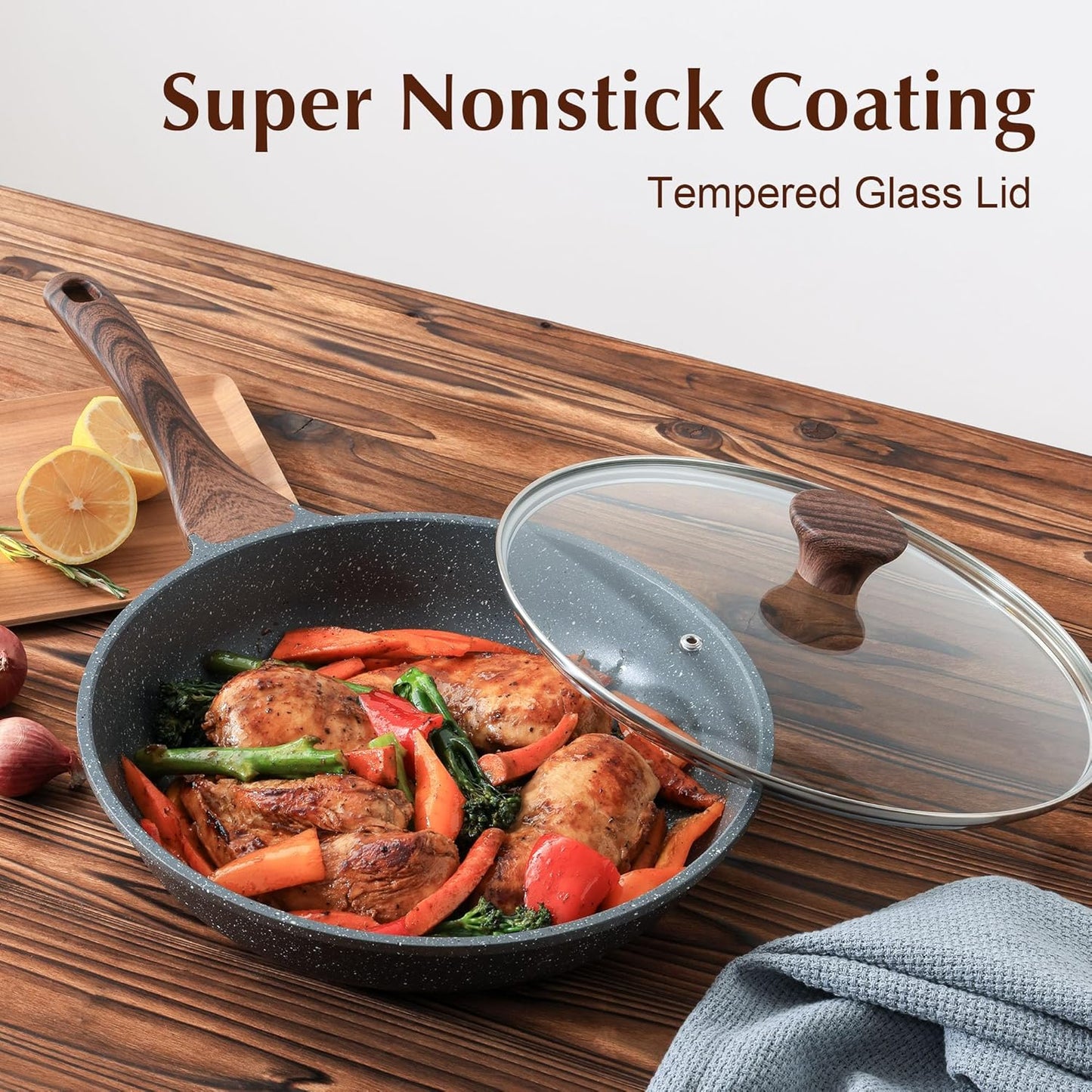 SENSARTE Nonstick Frying Pan Skillet with Lid, Omelet Pan with Cover, Healthy Cooking Chef's Pan, Kitchen Cooking Pan, Free of Intentionally Added PFOA/PFOS (12.5inch + Glass Lid)