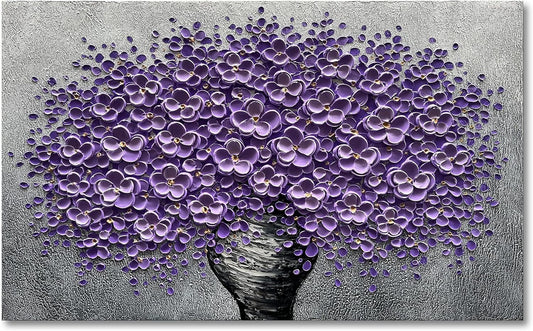 Epicler art hand-painted purple 3D flower decorative oil painting, flower wall decorative frame wall Art, modern Art living room, bedroom, office, hotel restaurant wall Art 28x40 inch