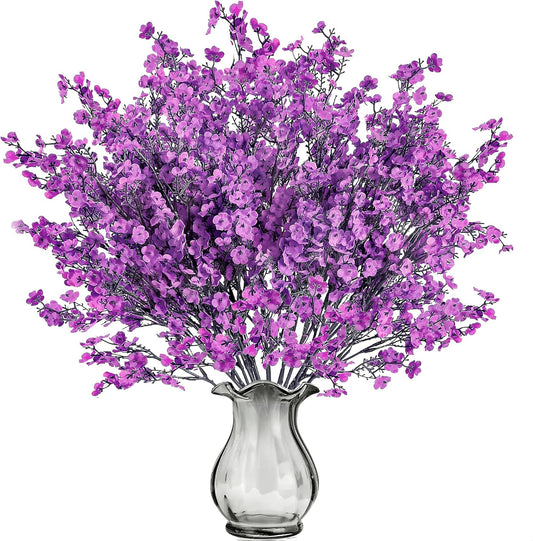Sggvecsy 10 Pcs Babys Breath Artificial Flowers Gypsophila Bouquets Bulk Real Touch Fake Silk Flowers for Home Wedding DIY Floral Arrangement Kitchen Table Centerpiece Festival Decoration (Purple)