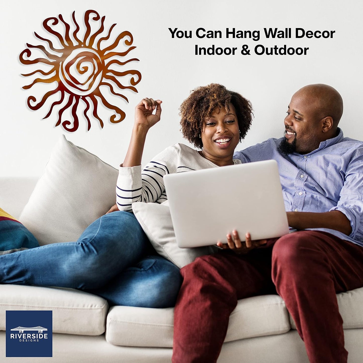 Riverside Designs Wacky Sun Metal Wall Art Indoor/Outdoor Decor - 24" Copper Rust Proof Wall Sculpture - Made in USA - Ideal for Bedroom, Garden, Home, Patio and Farmhouse