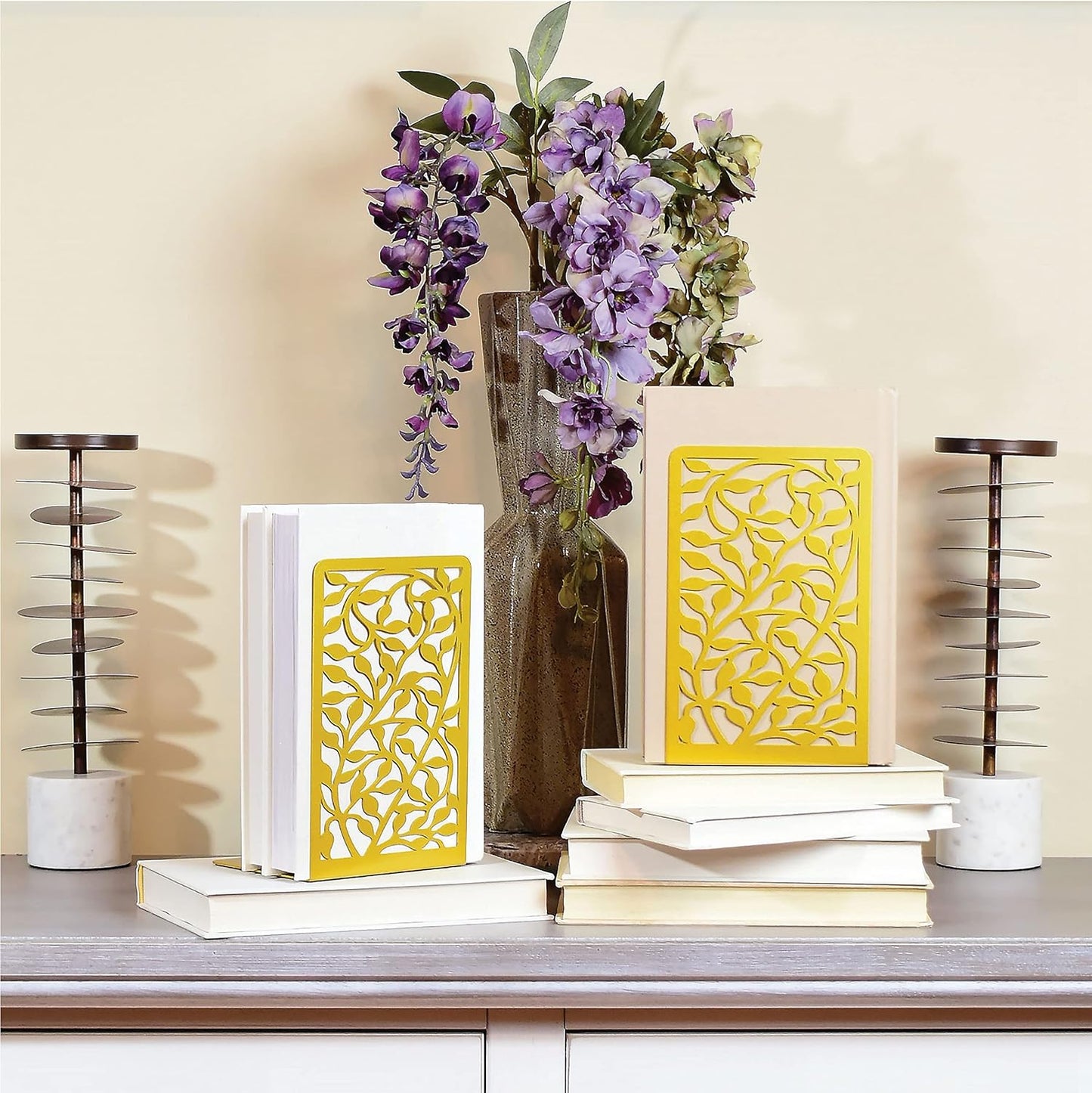 CNK Book Ends Bookends for Decorative Books Holder Bookend Shelves End Hold Heavy Duty Holders Stoppers Metal Stopper Cute Boho Bookshelf Holds Cookbook Office Home Set of 2 Bookends Pair Gold