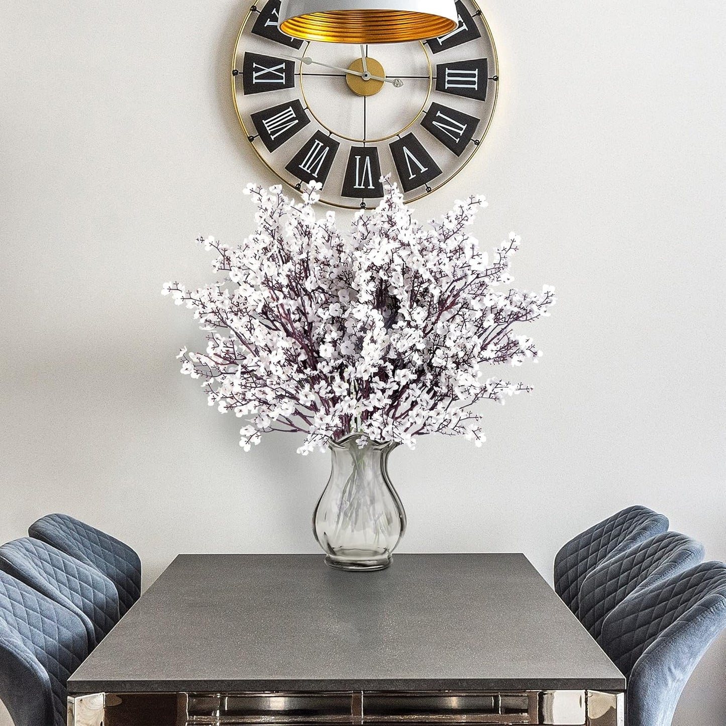 Sggvecsy 10 Pcs Babys Breath Artificial Flowers Gypsophila Bouquets Bulk Real Touch Fake Silk Flowers for Home Wedding DIY Floral Arrangement Kitchen Table Centerpiece Festival Decoration (White)