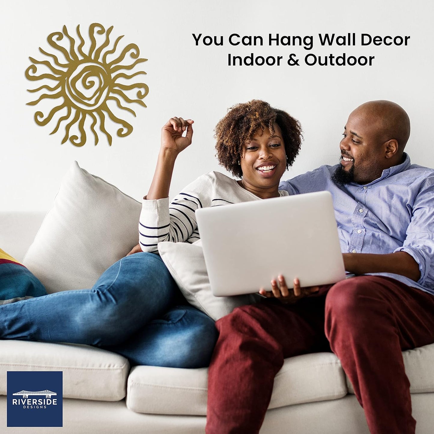 Riverside Designs Wacky Sun Metal Wall Art Indoor/Outdoor Decor - 30" Gold Rust Proof Wall Sculpture - Made in USA - Ideal for Bedroom, Garden, Home, Patio and Farmhouse